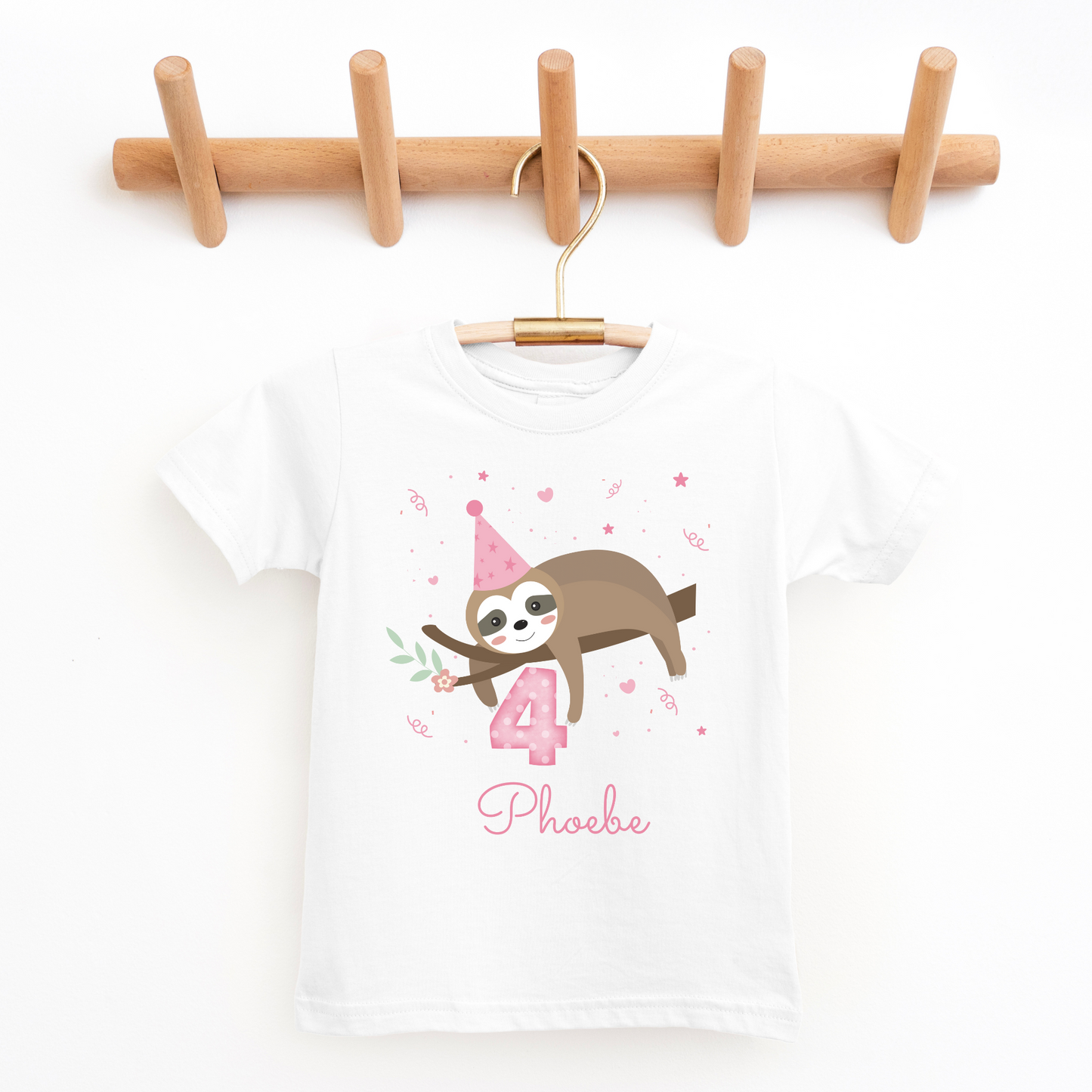 Girls Personalised Birthday Sloth T-shirt | 3 - 8 years