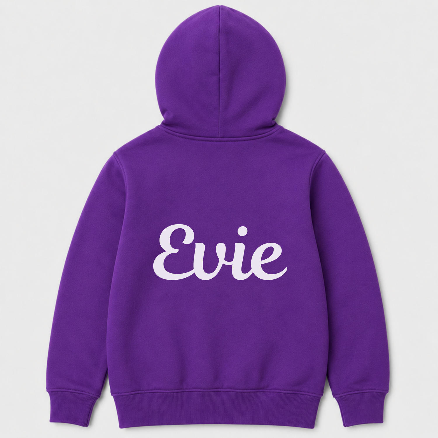 Purple girls koala hoodie with personalised name Evie printed in white on the back