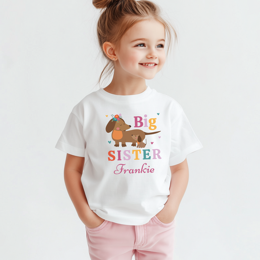 Big Sister - Girls Cute Dachshunds T-shirt | 3 - 13 yrs
