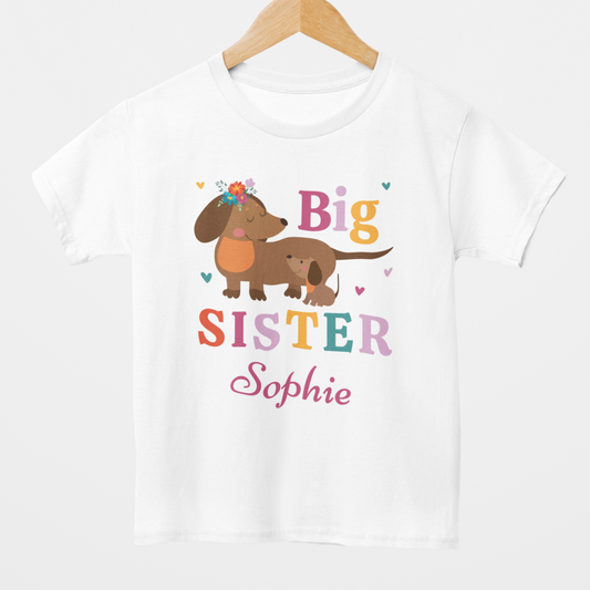 Big Sister - Girls Cute Dachshunds T-shirt | 3 - 13 yrs