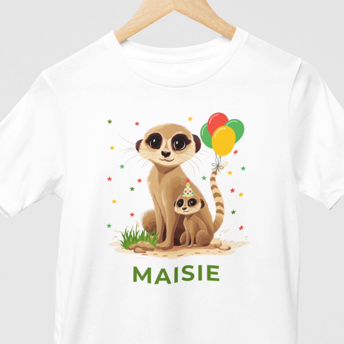 Girls Personalised Birthday Meerkat T-shirt | 3 - 13 years