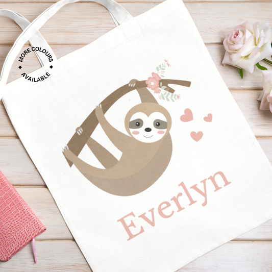 Kids Personalised Cute Sloth Tote Bag