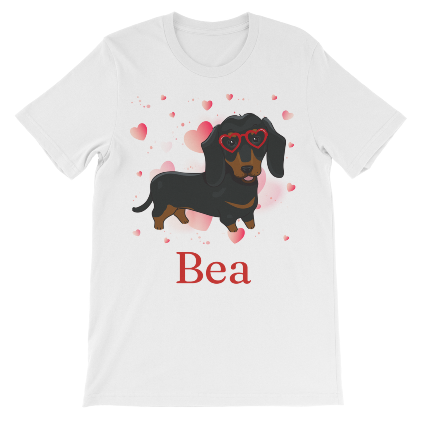 Girls Personalised Dachshund Heart Glasses T-Shirt (3-13 Yrs)