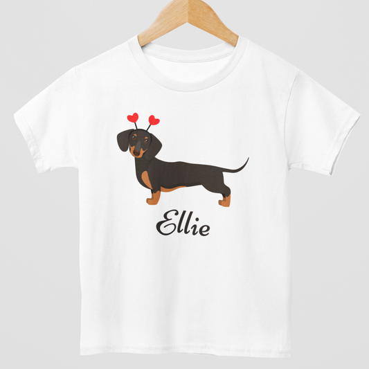 Kids Sausage Dog with Hearts T-shirt | 3 - 13 years