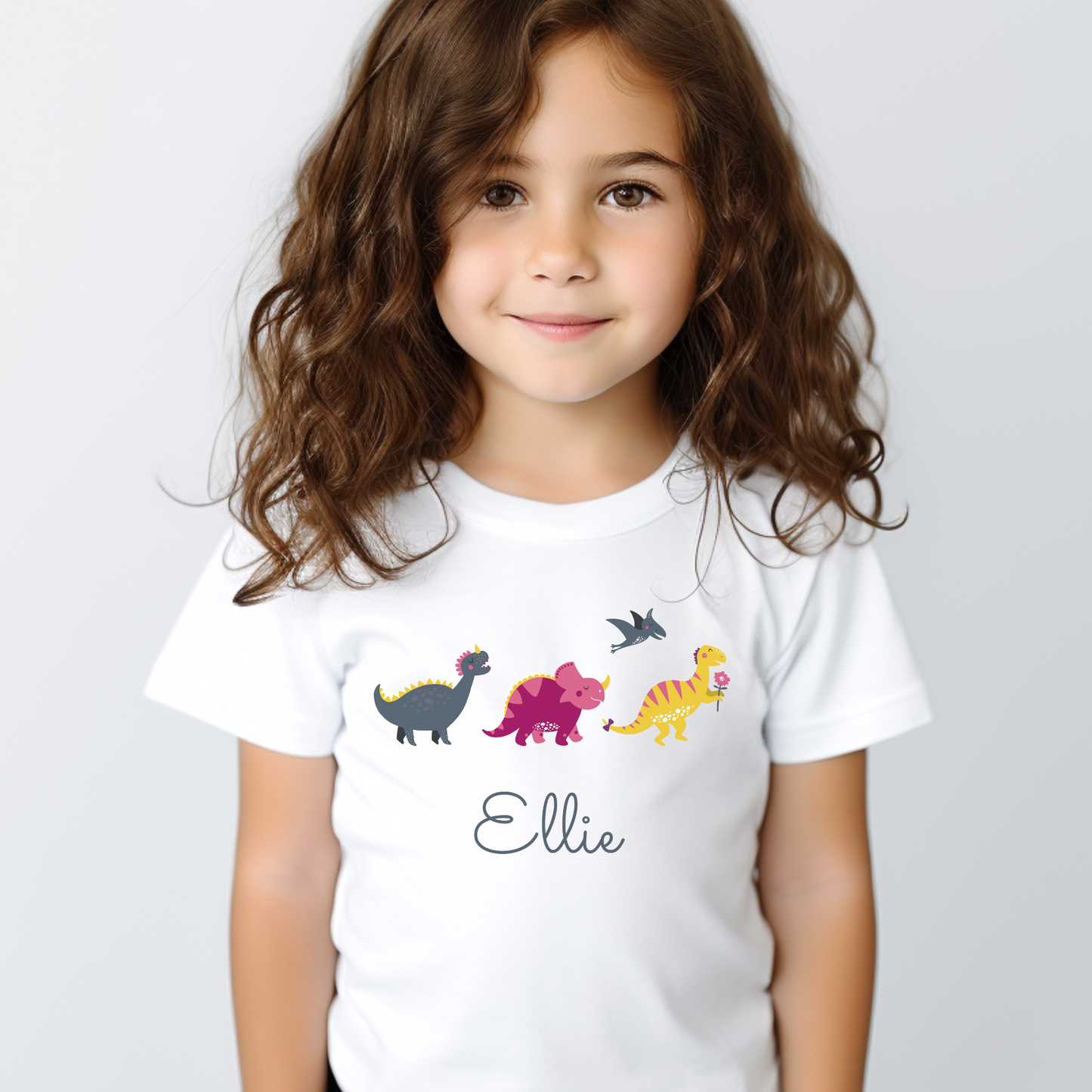 Girls Personalised Dinosaur T-shirt | 3 - 13 years