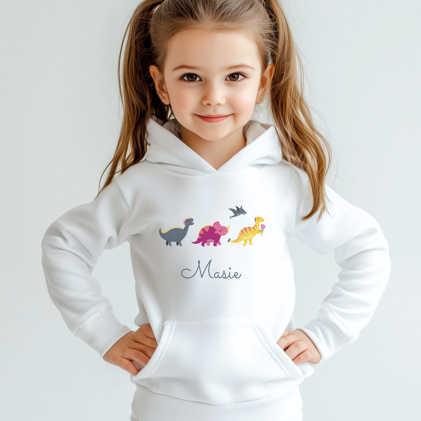 Girls Personalised Dinosaur Hoodie | 3 - 13 years