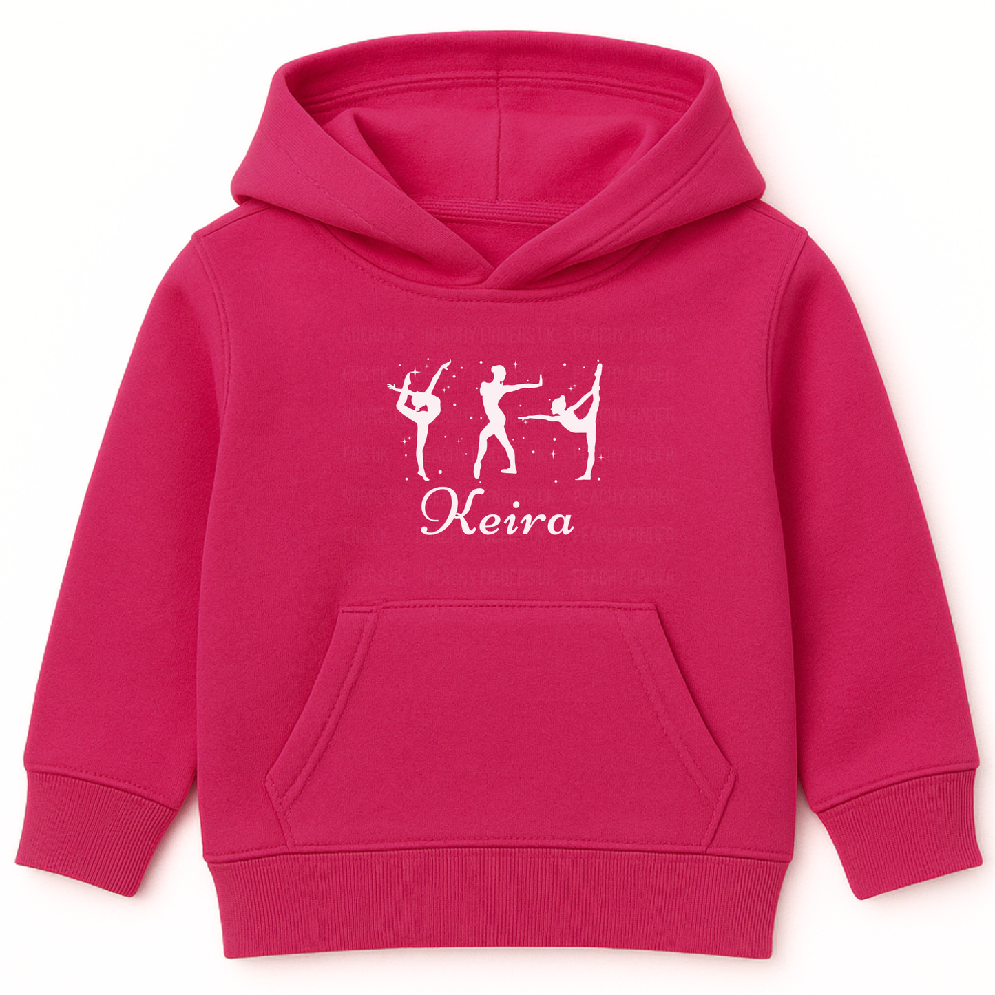 Girl personalised hot pink gymnastics hoodie with name and gymnast silhouette print