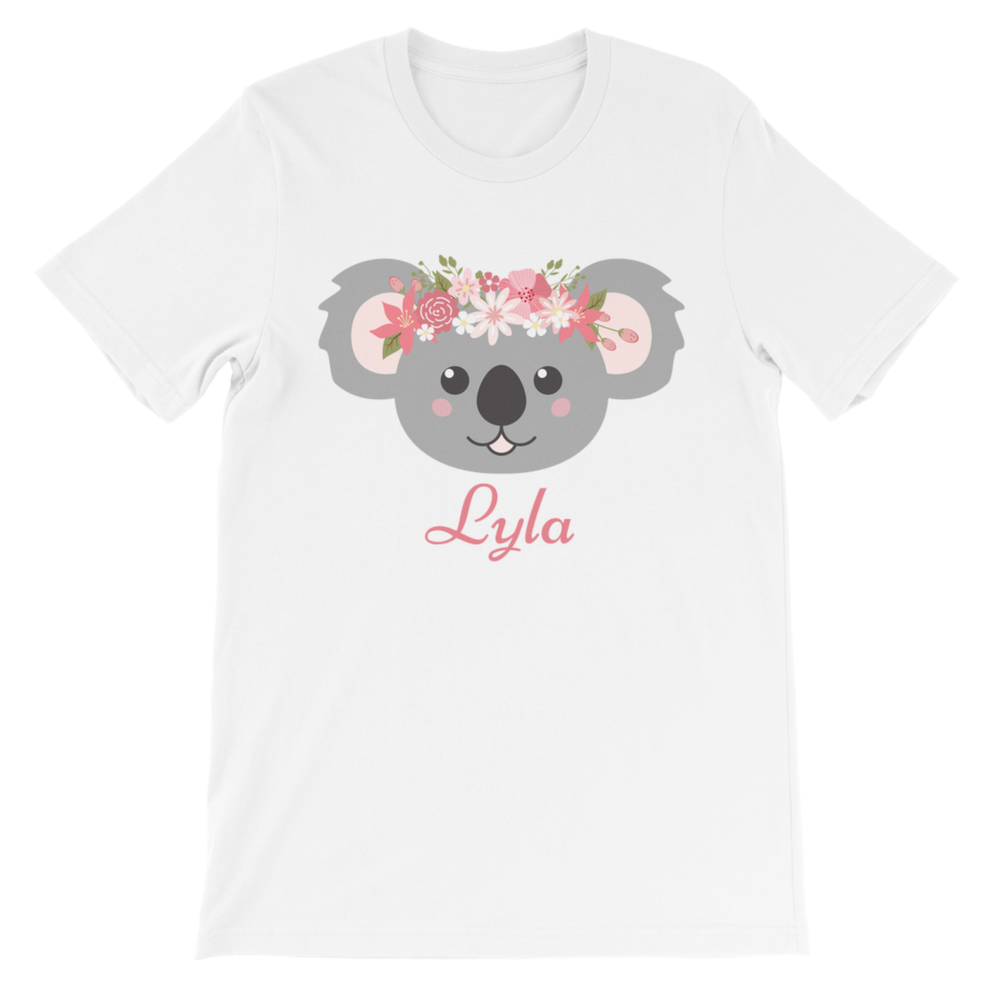 Girls Personalised Floral Koala T-Shirt - Custom Name Koala Tee (Ages 3-13)