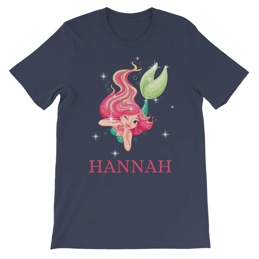 Personalised girls navy mermaid t-shirt with custom name print
