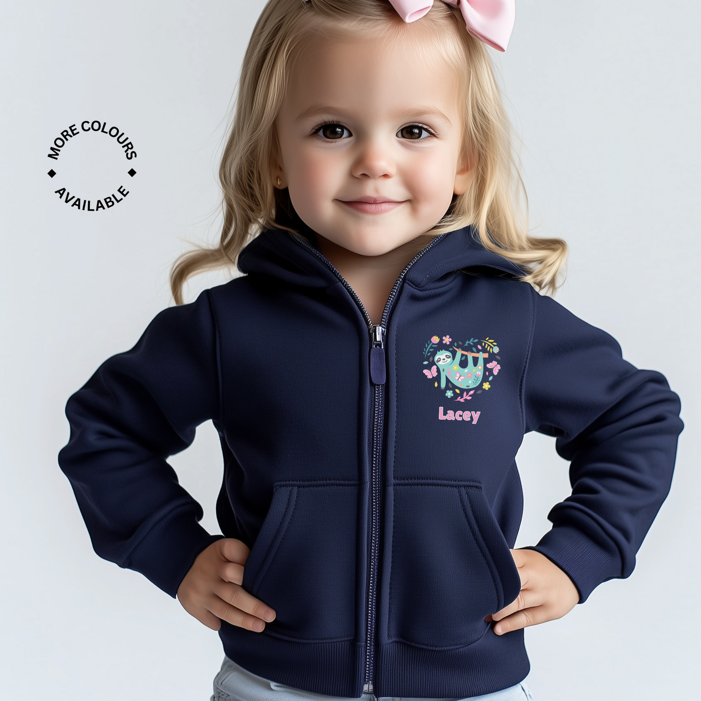 Girls Personalised Sloth Heart Full Zip Hoodie | 3 - 13 years