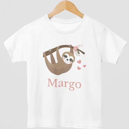 Girls Personalised Sloth T-shirt | 3 - 13 years