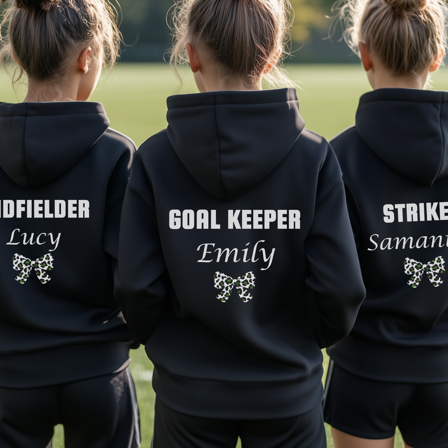 Girls Football Player Position, Name & Bow Back Print Zip Hoodie | 5 - 13 years