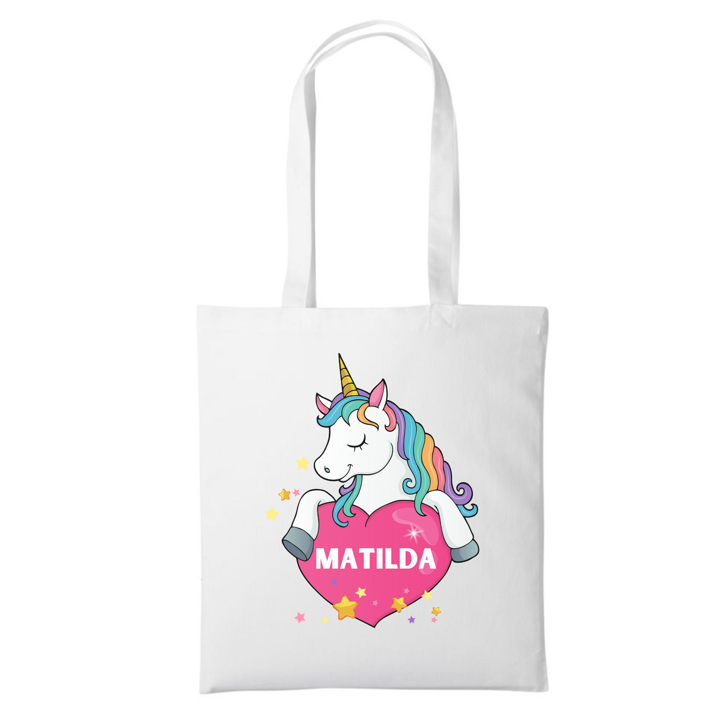 Girls Unicorn Heart Personalised Tote Bag