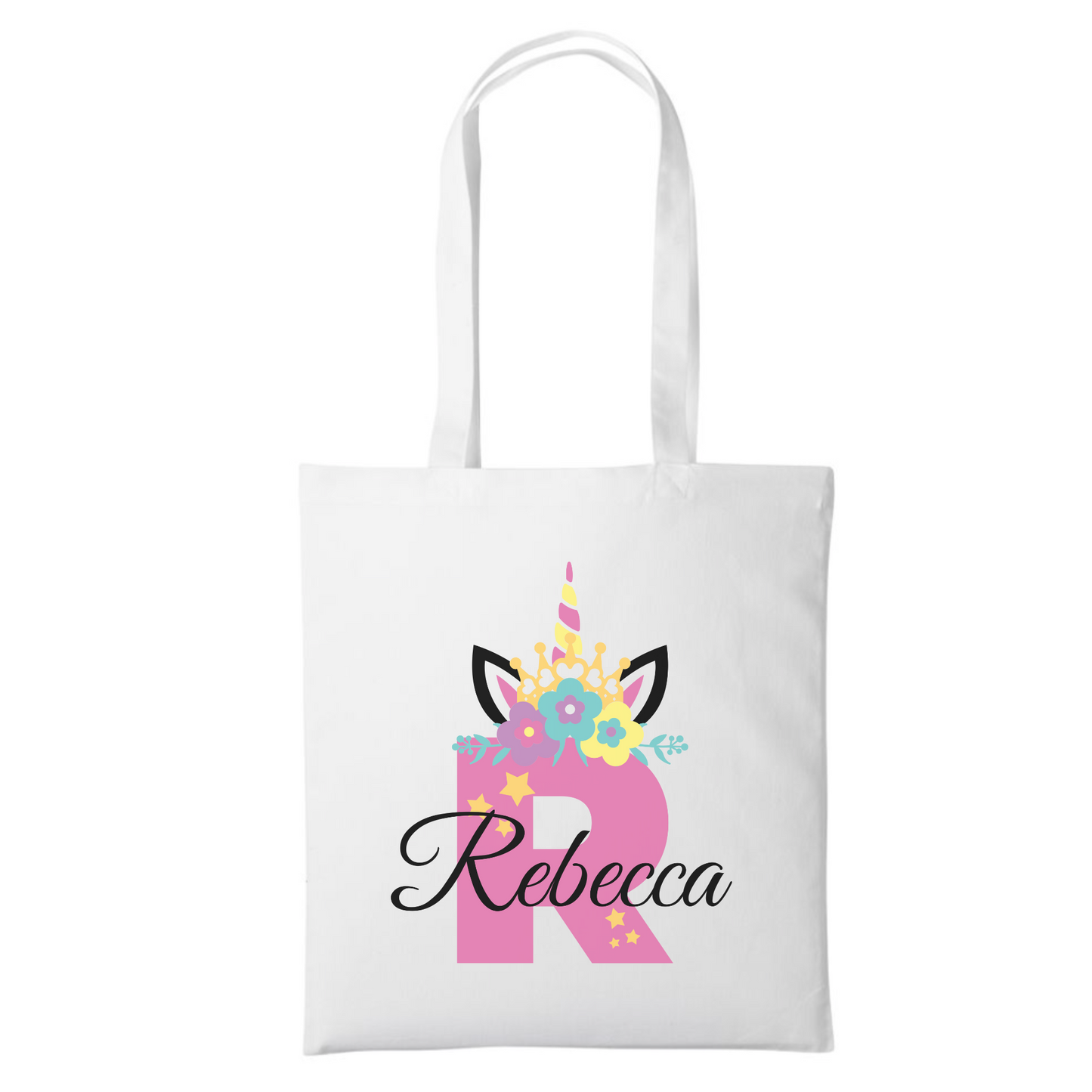 Girls Customisable Unicorn Initial and Name Tote Bag