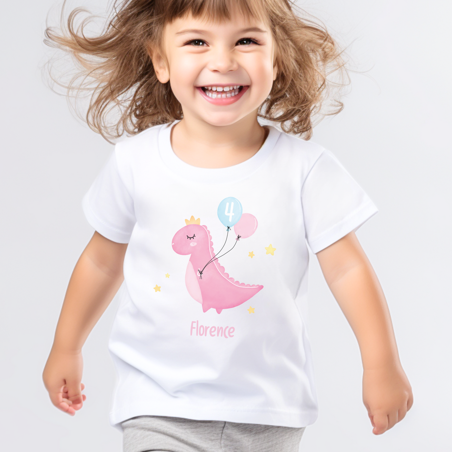 Girls Personalised Birthday Dinosaur T-shirt | 1 - 8 yrs