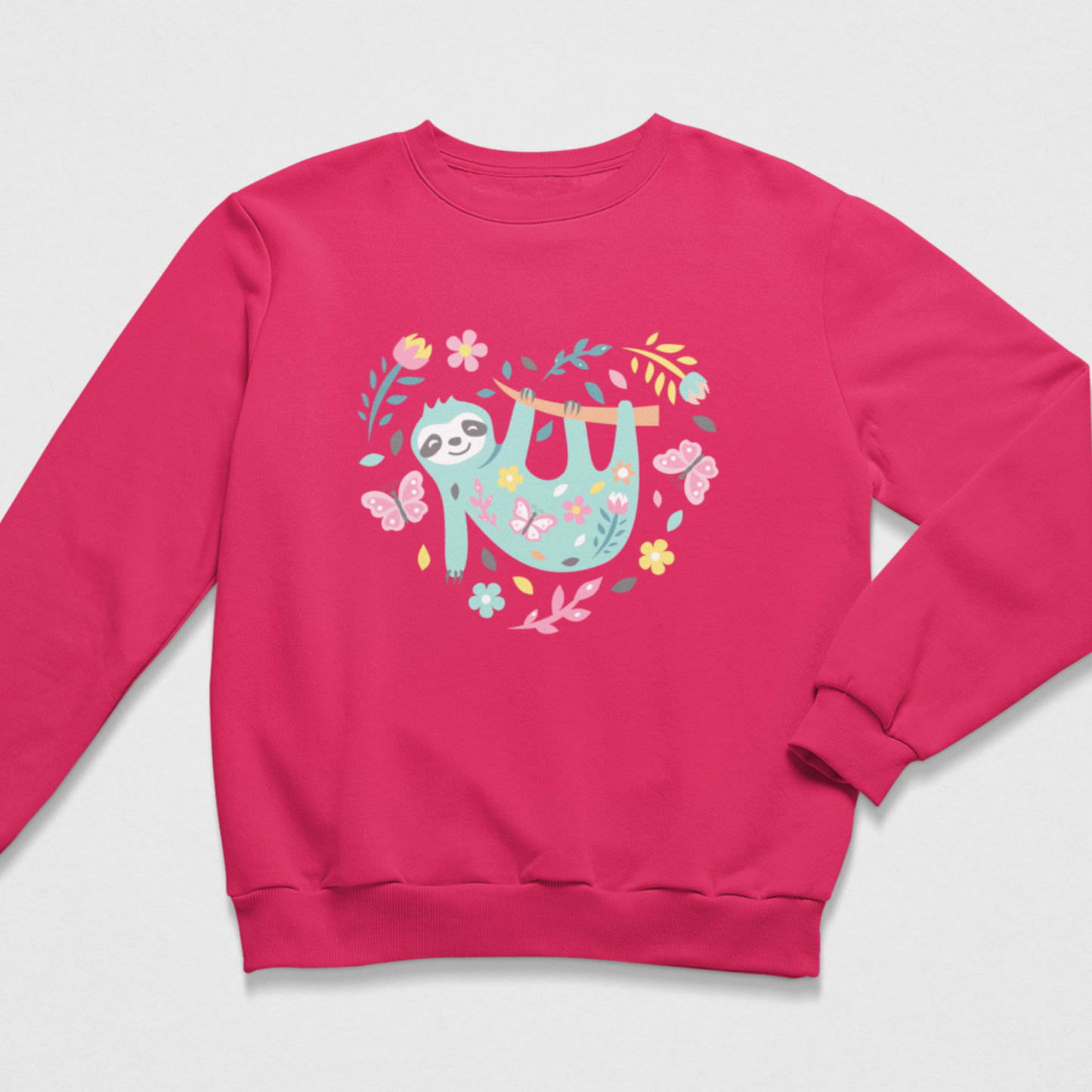 Girls Sloth Floral Heart Sweatshirt (Ages 3-13 Yrs)