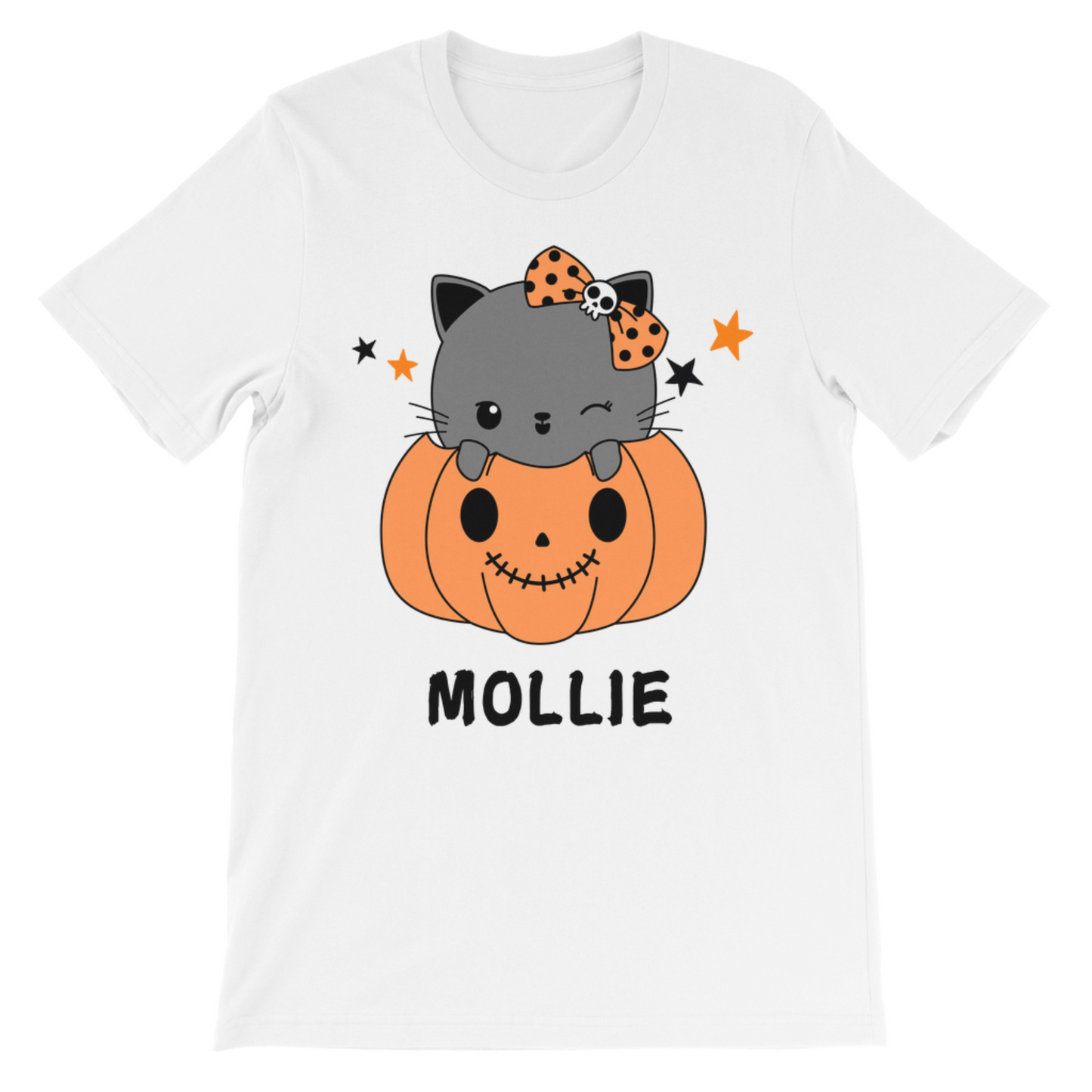 Girls Personalised Cute Cat in a Pumpkin - Halloween T-shirt