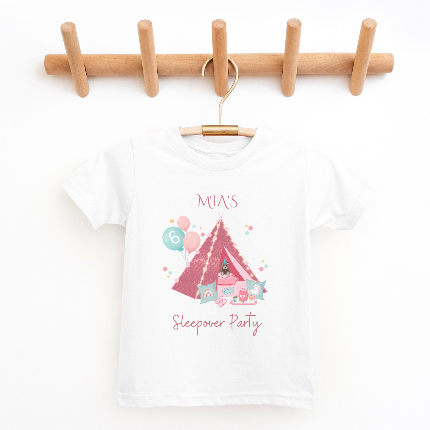 Girls Personalised Teepee Sleepover Party T-shirt | 1 - 13 years