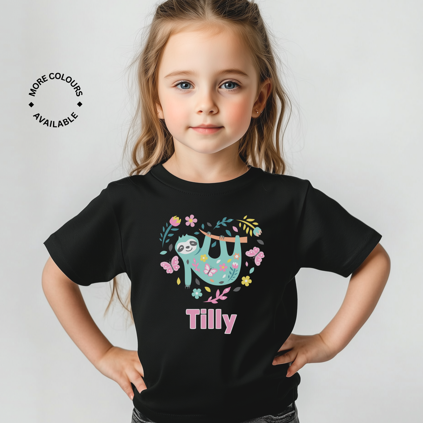 Girls Personalised Sloth Heart T-shirt | 3 - 13 years