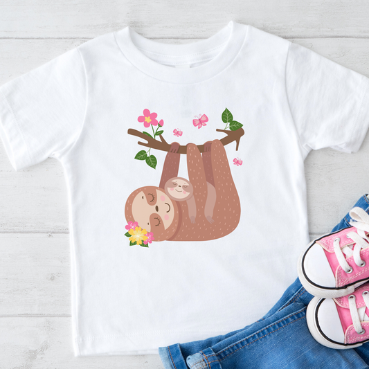 Girls Sloth T-Shirt - Cute Hanging Sloth Top for Kids (Ages 3-13)