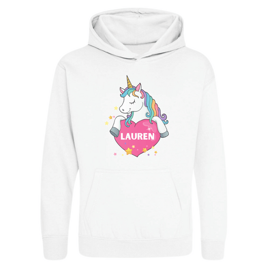 Personalised Unicorn Design, Printed Pullover Hoodie for Girls