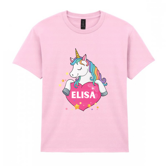 Girls Unicorn Heart Personalised T-shirt | 3 - 13 years