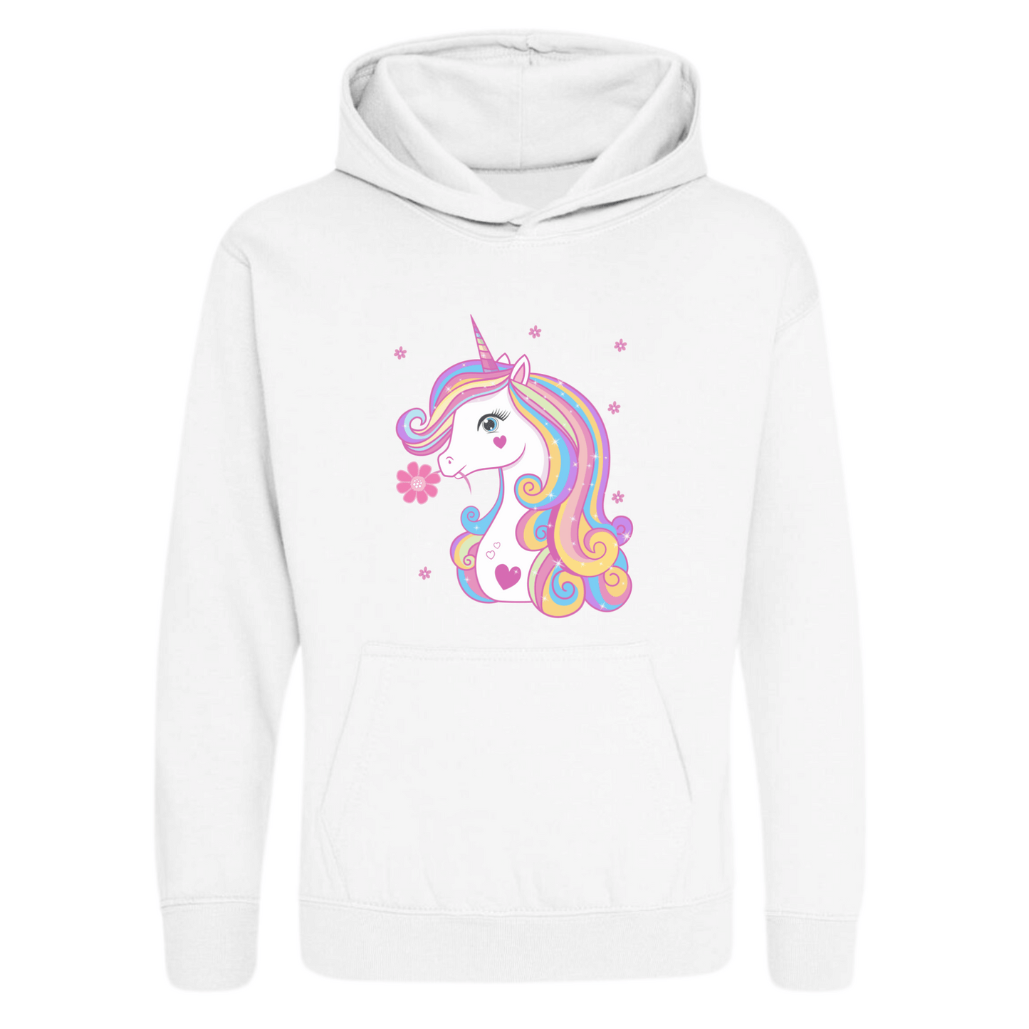 Girls floral unicorn pullover hoodie white