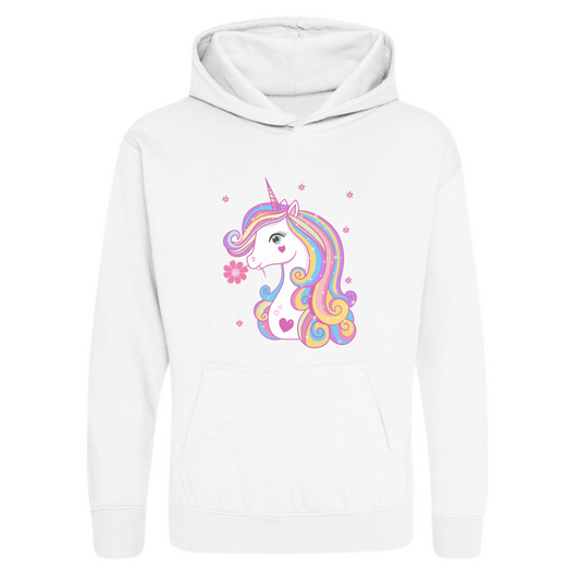 Girls floral unicorn pullover hoodie white