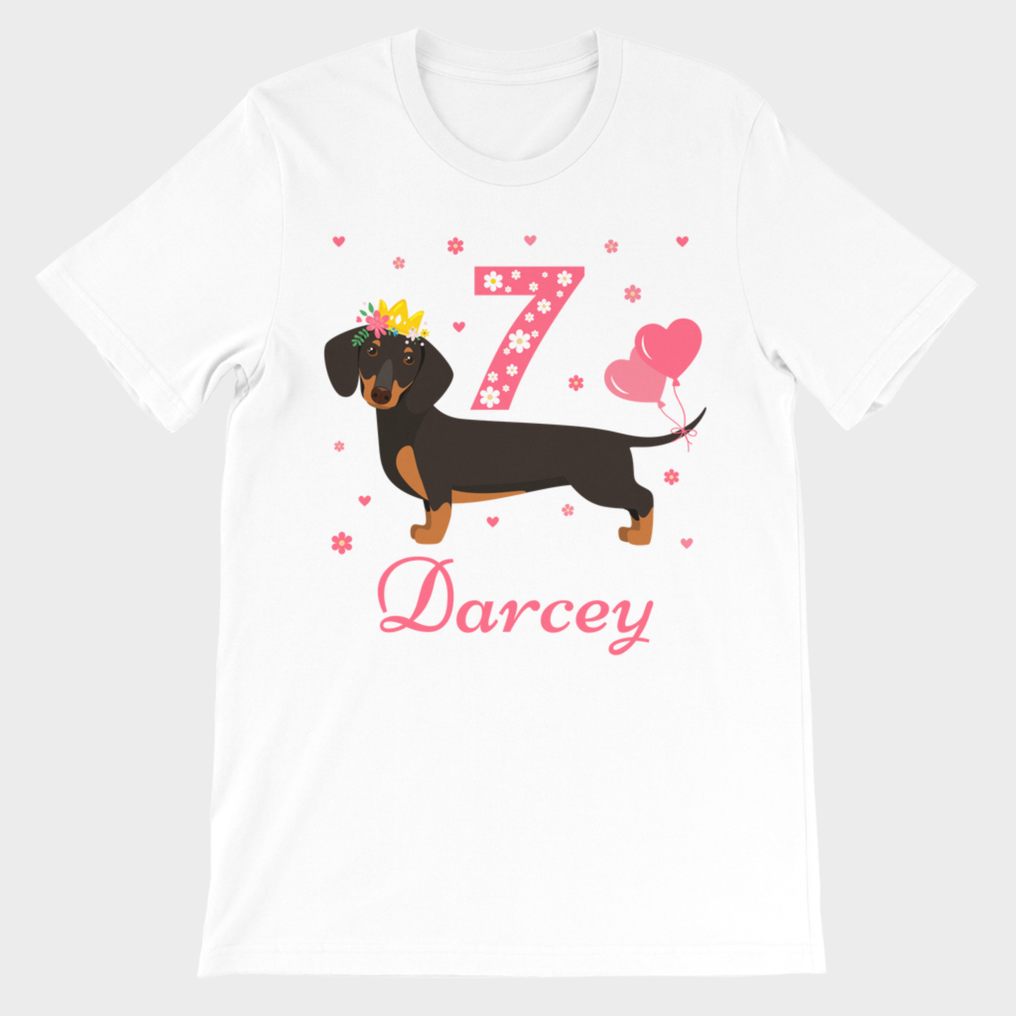 Girls Personalised Birthday Dachshund T-shirt (3-11 yrs)