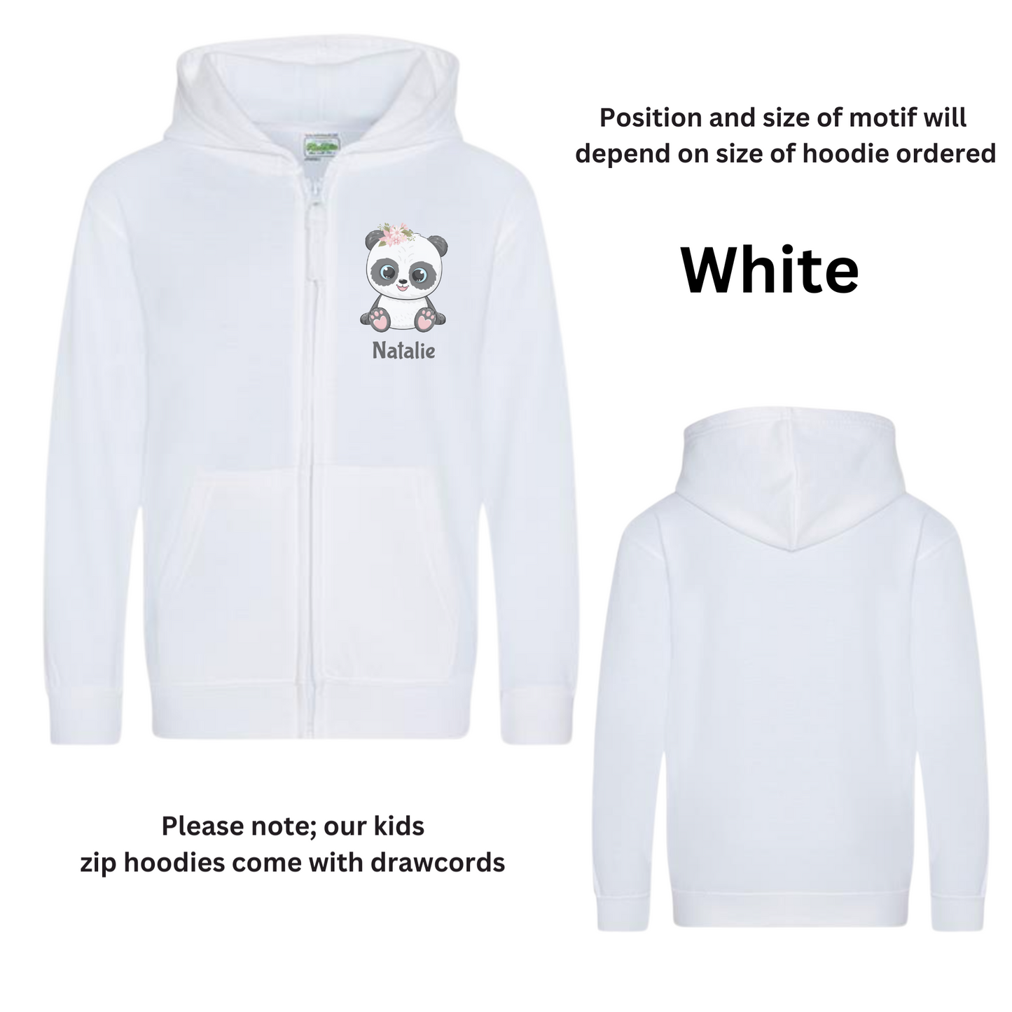 Girls Personalised Floral Panda Full Zip Hoodie | 3 - 13 years