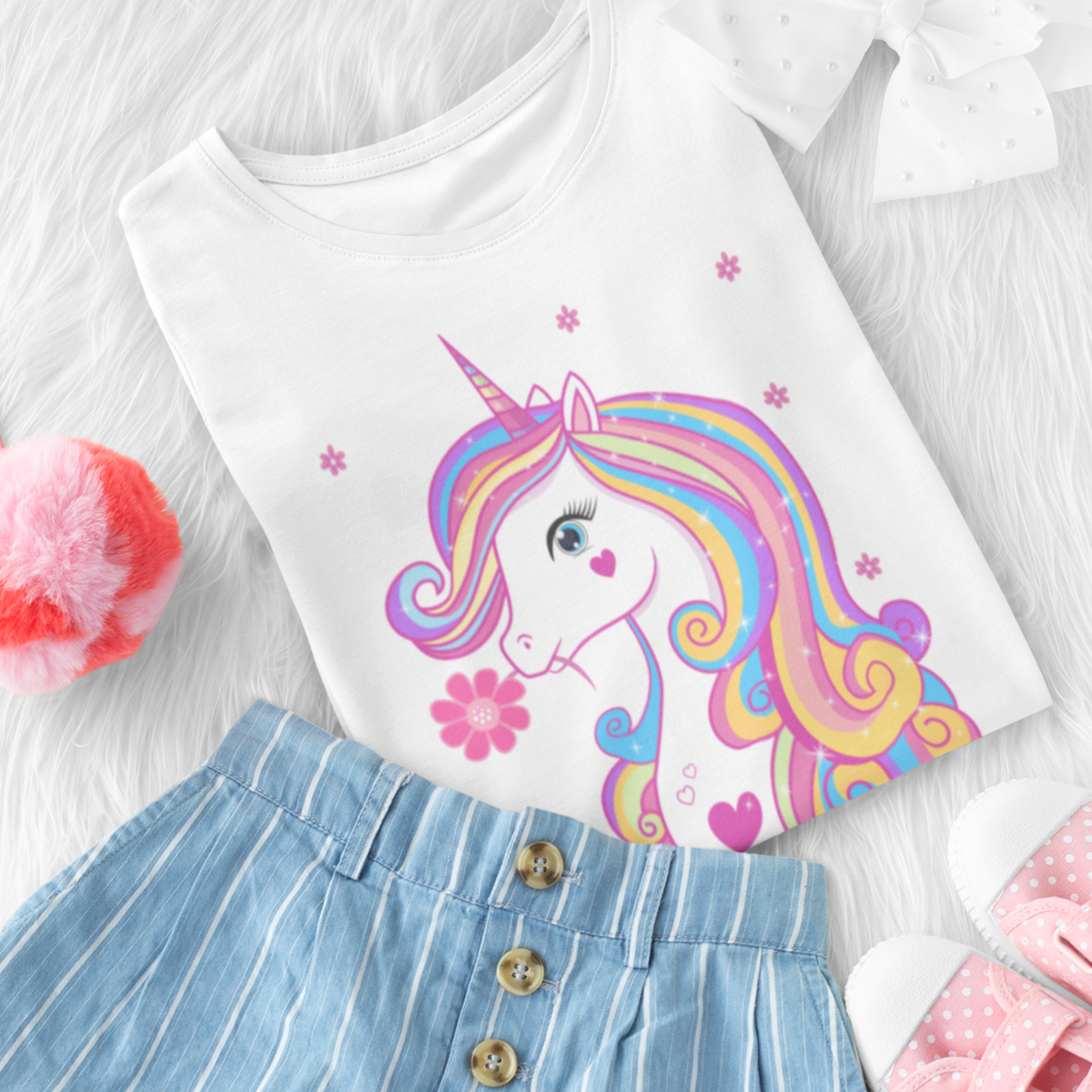 Unicorn & Flowers - Girls Personalised Unicorn T-shirt | 3 - 13 years