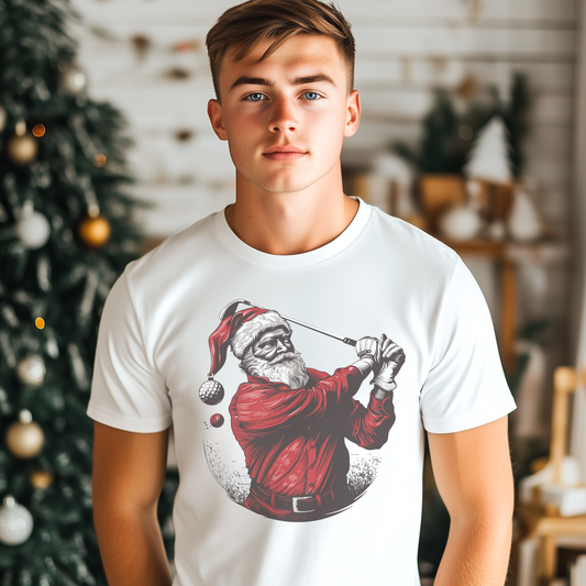 Men's Santa Playing Golf T-shirt | S - 4XL