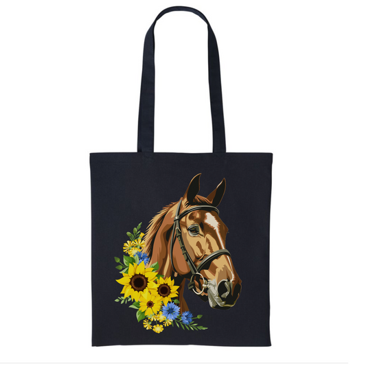 Horse & Sunflowers  - Cotton Tote Bag