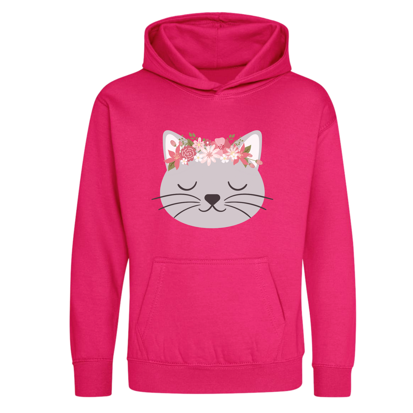 Girls Personalised Floral Cat Pullover Hoodie | 3 - 13 years