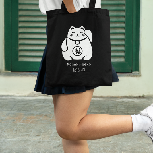 Maneki-neko (Japanese Lucky Cat) - Cotton Tote Bag