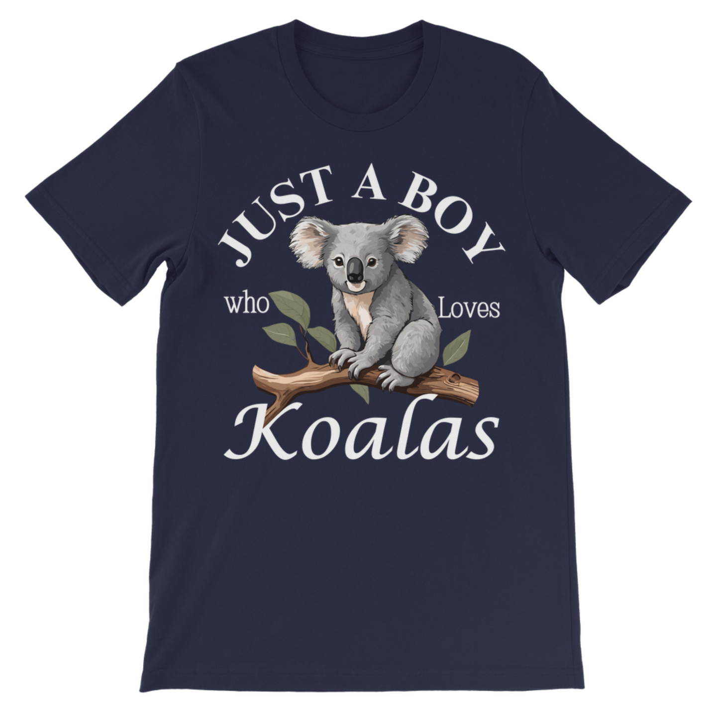 Navy kids “Just a Boy Who Loves Koalas” t-shirt with cute koala print, boys animal t-shirt