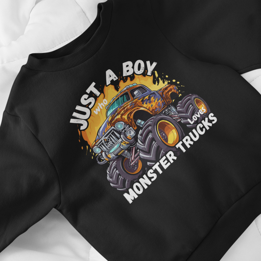 Just a Boy who loves Monster Trucks Sweatshirt | 3 - 13 years