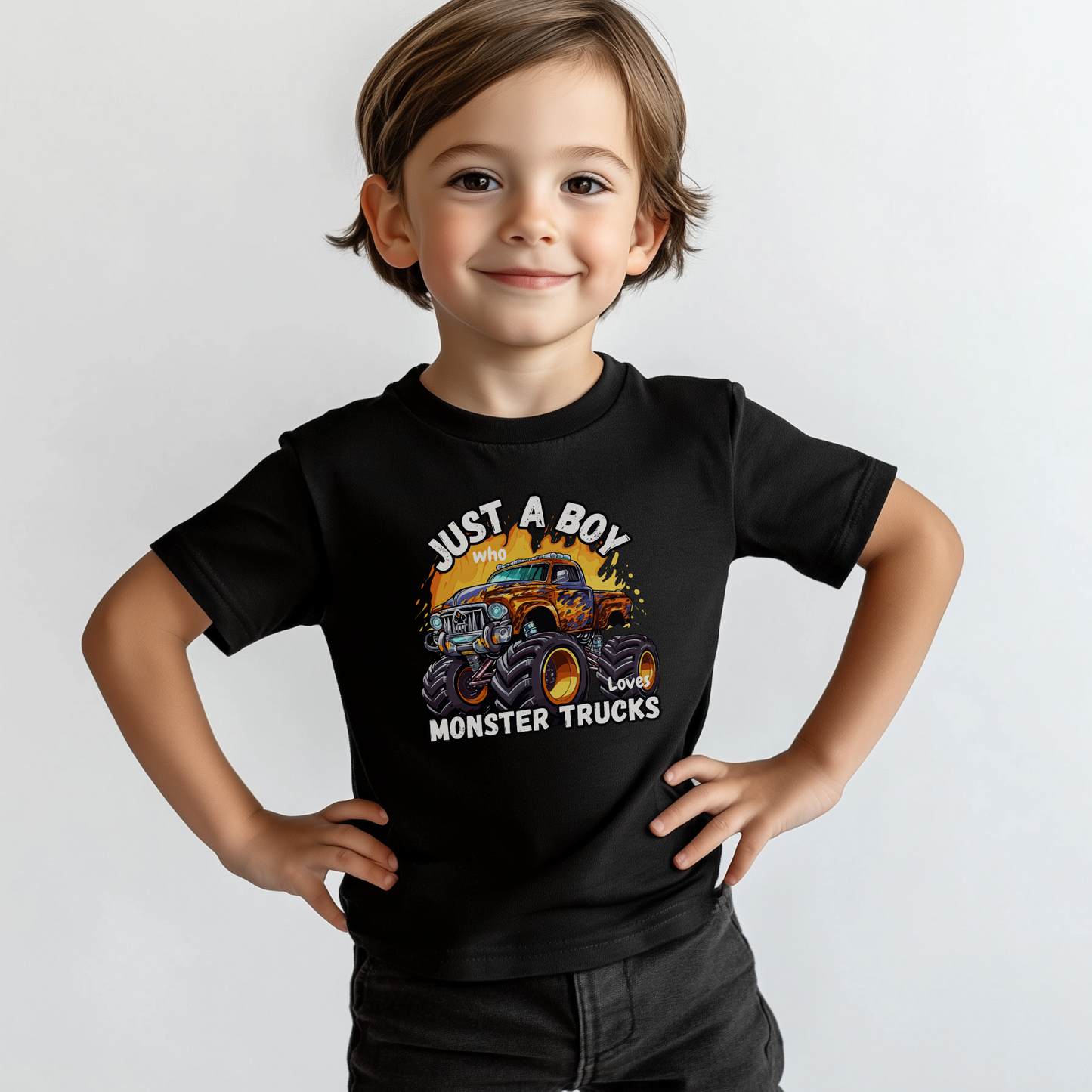 Just a Boy who loves Monster Trucks - Kids Cotton T-shirt