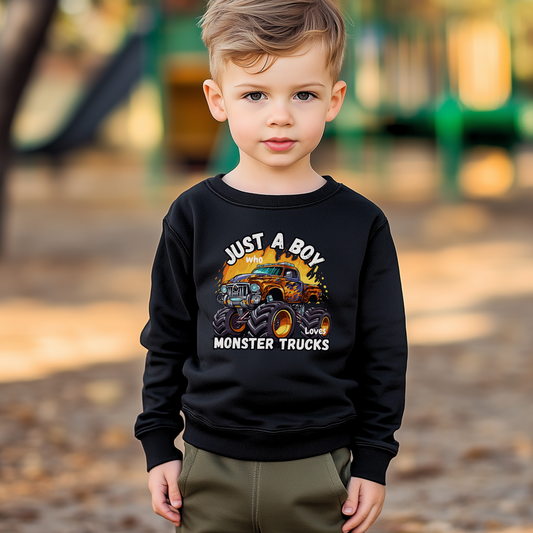 Just a Boy who loves Monster Trucks Sweatshirt | 3 - 13 years