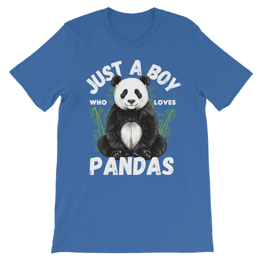 Kids blue t-shirt with a panda graphic and text on a white background