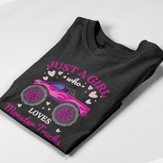 Just a Girl who loves Monster Trucks - Kids Cotton T-shirt