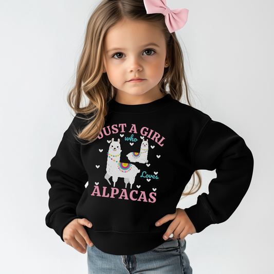 "Just a Girl who Loves Alpacas" Kids Graphic Print Sweatshirt