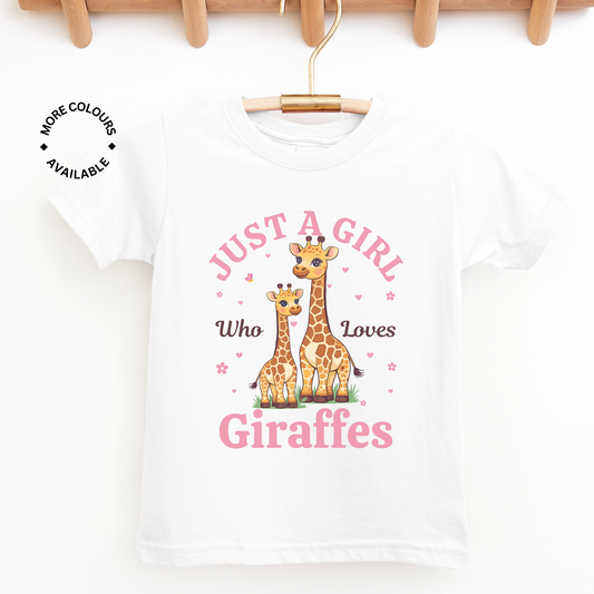 Girls Giraffe T-Shirt – “Just a Girl Who Loves Giraffes” Graphic Tee (Ages 3-13)
