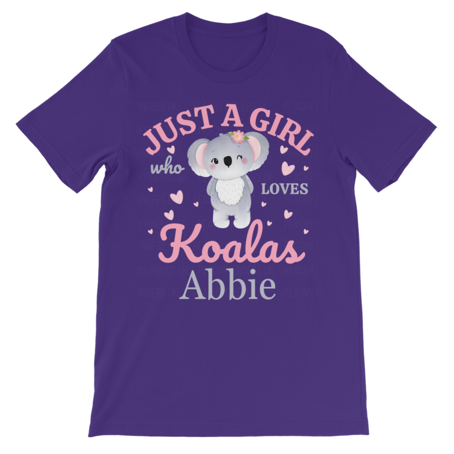 Personalised purple koala t-shirt for girls with name, cute kids animal design tee UK