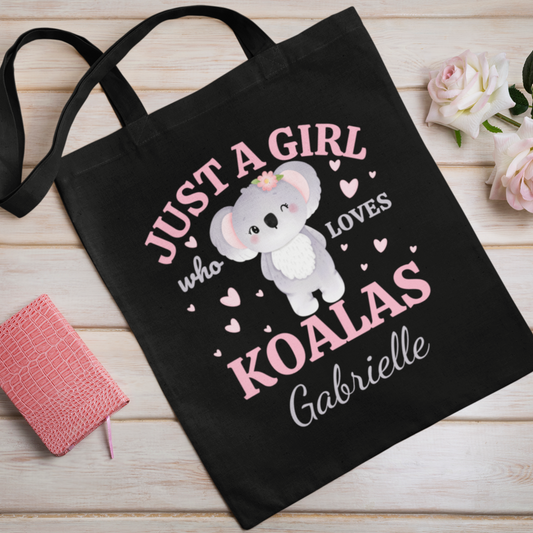 "Just a Girl who Loves Koalas" Girls Personalised Tote Bag