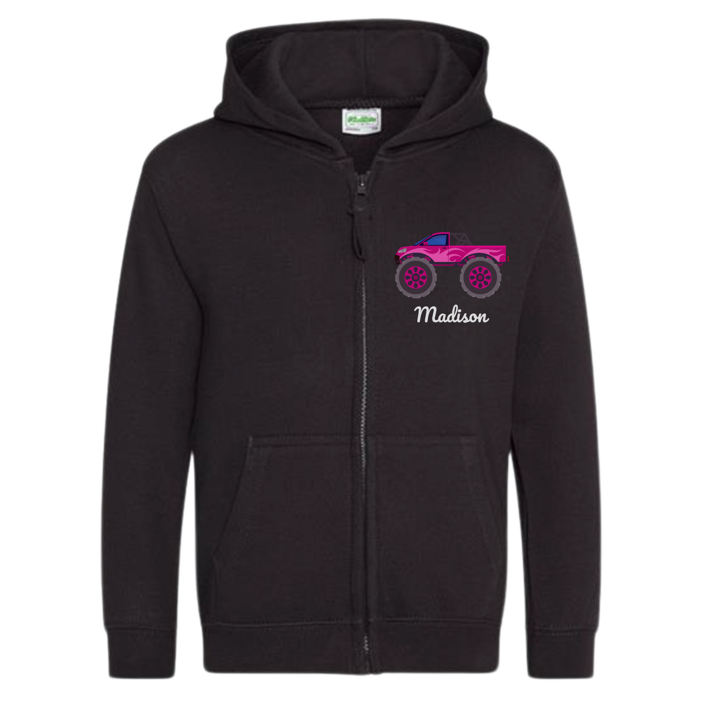 Girls Personalised Monster Truck Zip Hoodie | 3 - 13 years