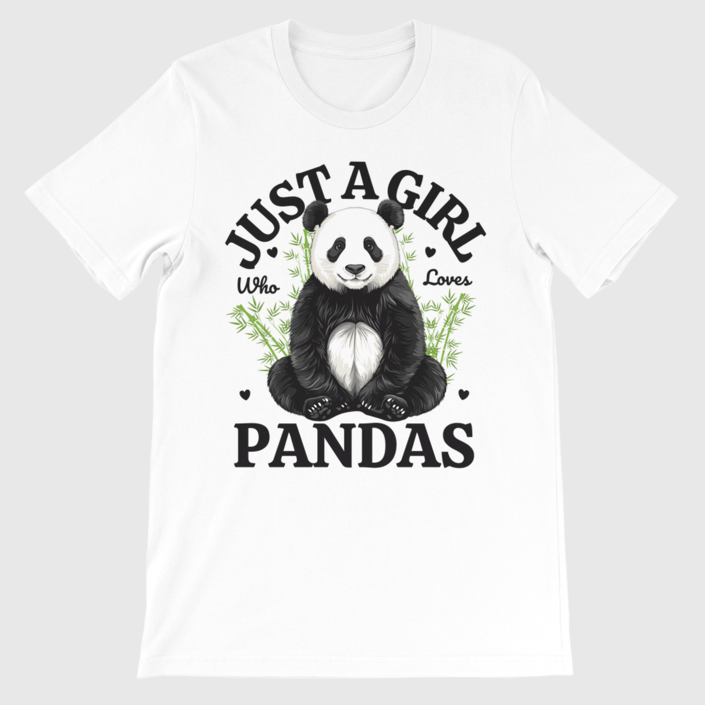 Girls white t-shirt with a panda design and text on a white background