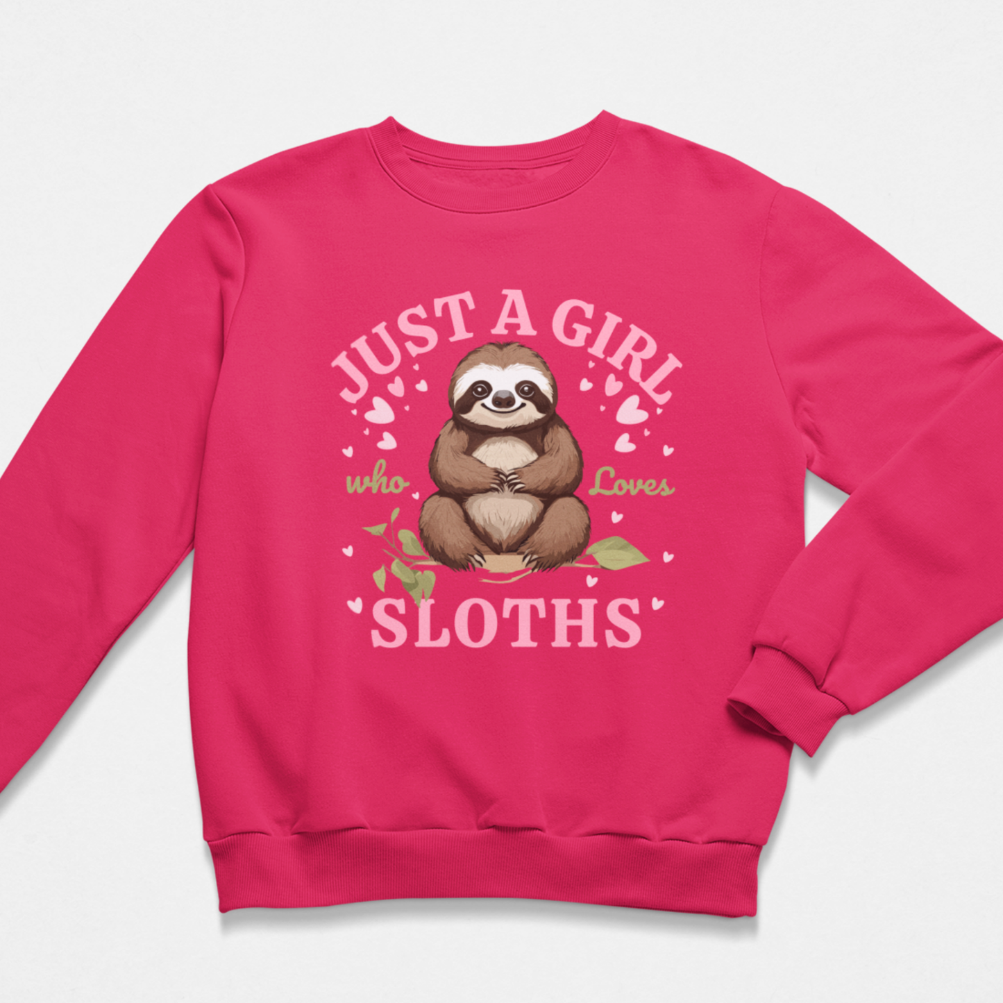 Hot pink kids sweatshirt featuring cute sloth design and heart details