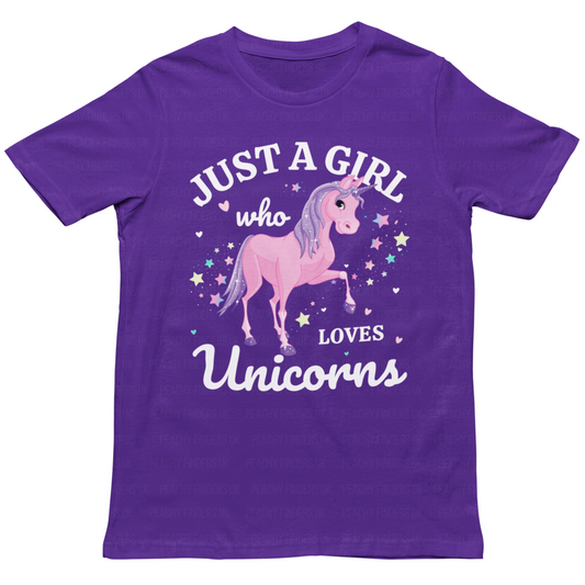 Just a Girl Who Loves Unicorns - Purple Cotton T-shirt