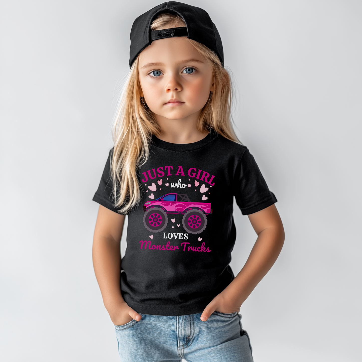 Just a Girl who loves Monster Trucks - Kids Cotton T-shirt